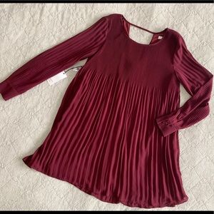 Pleated Long Sleeve Plum Dress